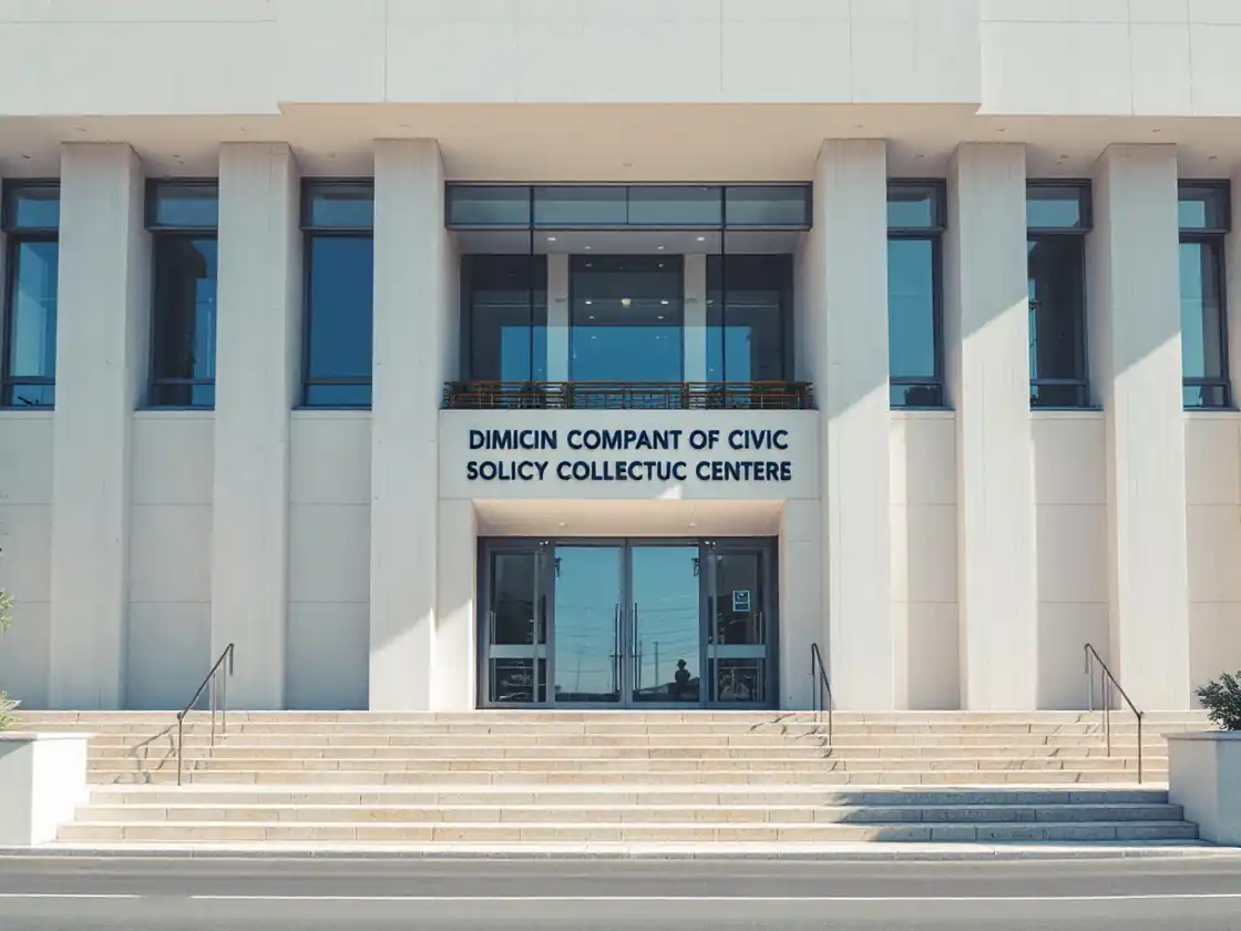 A civic building facade in bright daylight