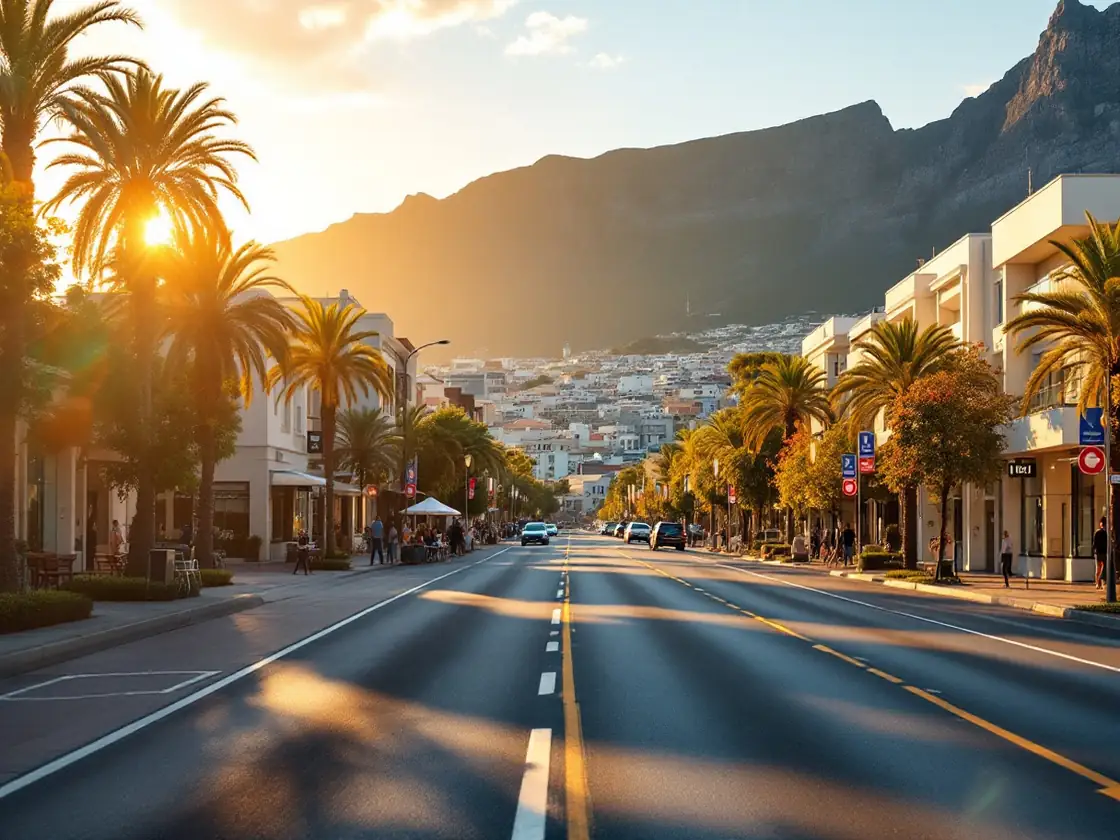 A South African city street at golden hour