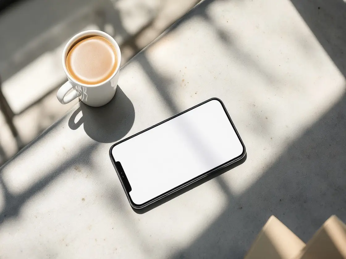 A phone resting on a table in daylight